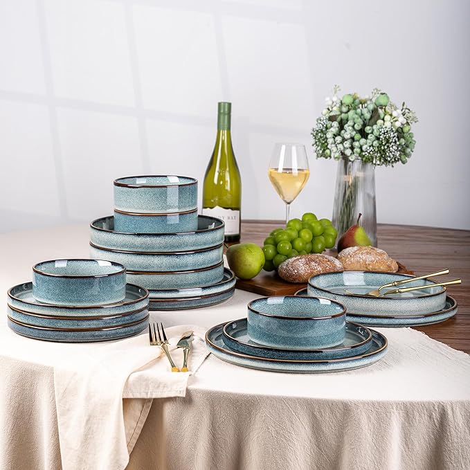 GBHOME Ceramic Dinnerware Sets for 4, 12 Pieces Stoneware Plates and Bowls Sets, Reactive Glaze Dishes -Scratch Resistant, Dishwasher&Microwave Safe