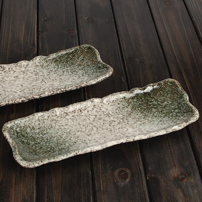 Uaral Sushi Plate Japanese Plates Sushi Serving Platter Sushi Dish Set Stoneware Sushi Plate Set of 4,12.5inch(Emerald Green)