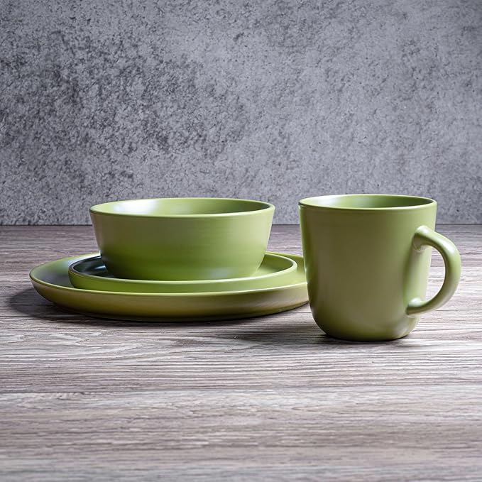 MÜLLERHEIM 903 Minimalist Collection 32-Piece Contemporary Ceramic Stoneware Dinnerware Sets for 8, Greek Olive Plates and Bowls sets, Dinner Plates Set, Salad Dish Set, Bowls, Cup