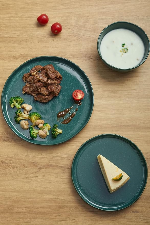 18-Piece Moss Green Plates and Bowls Set,Nature-Inspired Ceramic Dinnerware Sets for 6 – Dish Set for Slow Living & Gentle Rituals