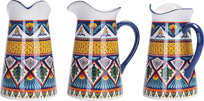 Bico Havana Ceramic 2.5 Quarts Pitcher with Handle, Decorative Vase for Flower Arrangements, Dishwasher Safe