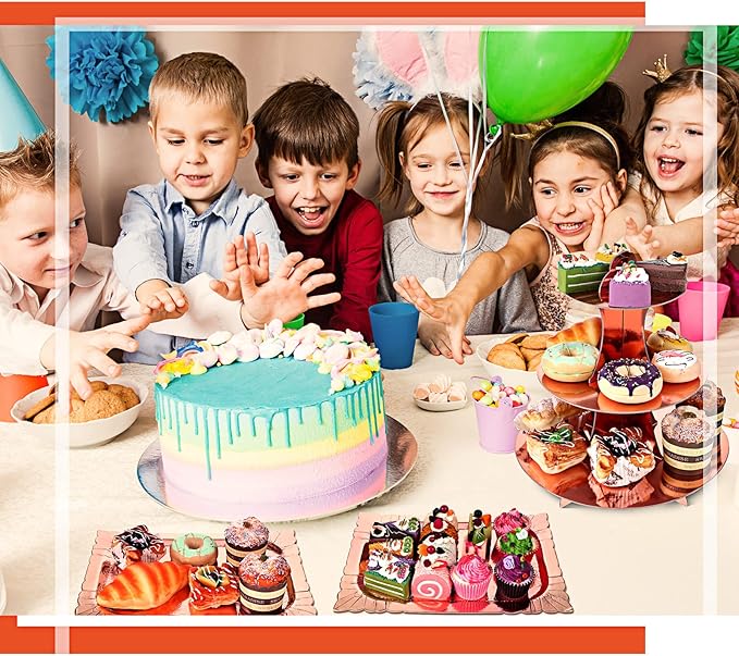 Zopeal 7 Pcs Dessert Table Display Set 3-Tier Cupcake Stand 1-Tier Cup Cake Display Tower Platters and Serving Trays Cardboard Cake Cookie Holders for Wedding Birthday Party Baby Shower(Rose Gold)