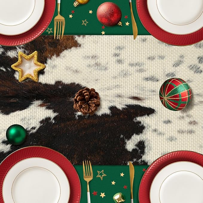 Cow Print Western Table Runner Farmhouse Fall Kitchen Dining Linen Table Decoration for Indoor Outdoor Home Party Decor 13 x 72 Inch