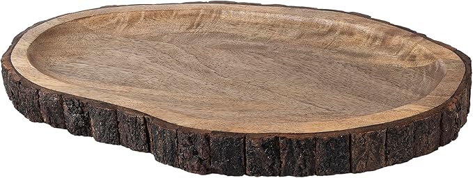 GoCraft Oval Wooden Serving Platter with Tree Bark Edges – Mango Wood Charcuterie Board, 17" x 10", Rustic Platter for Serving Cheese, Appetizers, Snacks, Fruit, and More – Perfect for Entertaining