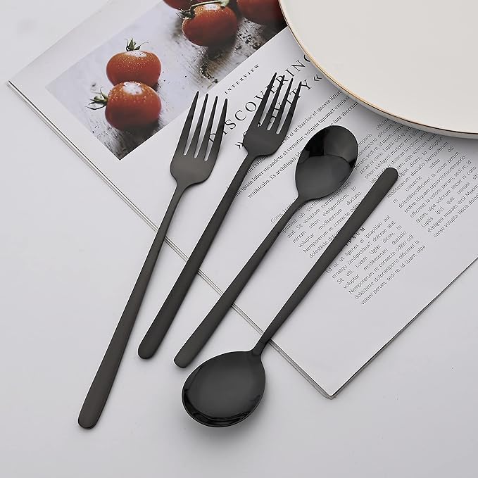 30 Pieces Silverware Set, Black-Flatware Cutlery Set Service for 6, 18/8 Stainless Steel Tableware Eating Utensils for Home/Hotel/Restaurant, Mirror Polished, Dishwasher Safe