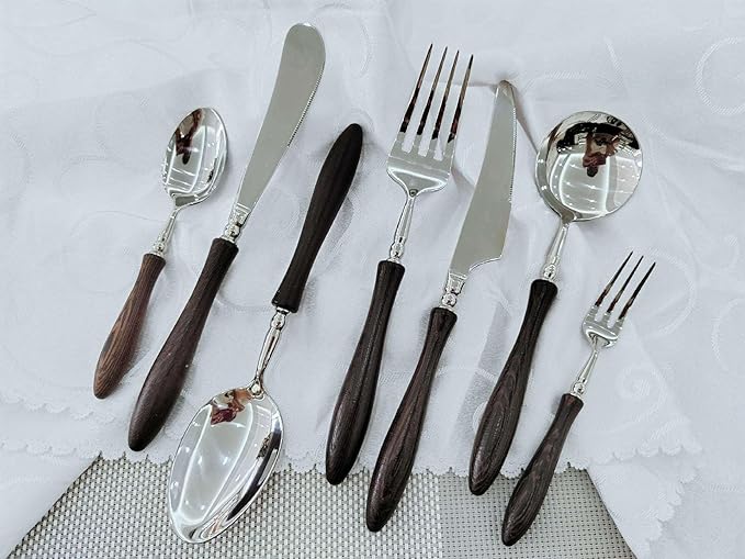 28PCS Utensils Wood Handle Silverware Set Cutlery Set for 4 ZILNEHZ Flatware Luxury Utensil Sets Stainless Steel for Kitchen Include Fork Knife Spoon Tableware for Kitchen Hotel Banquet Seder