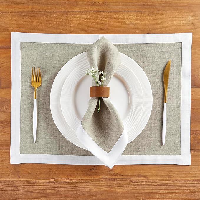 Solino Home Linen Napkins Set of 4-100% Pure Linen White and Natural Dinner Napkins Cloth 20 x 20 Inch for Winter, Holiday - Classic, Handcrafted and Machine Washable