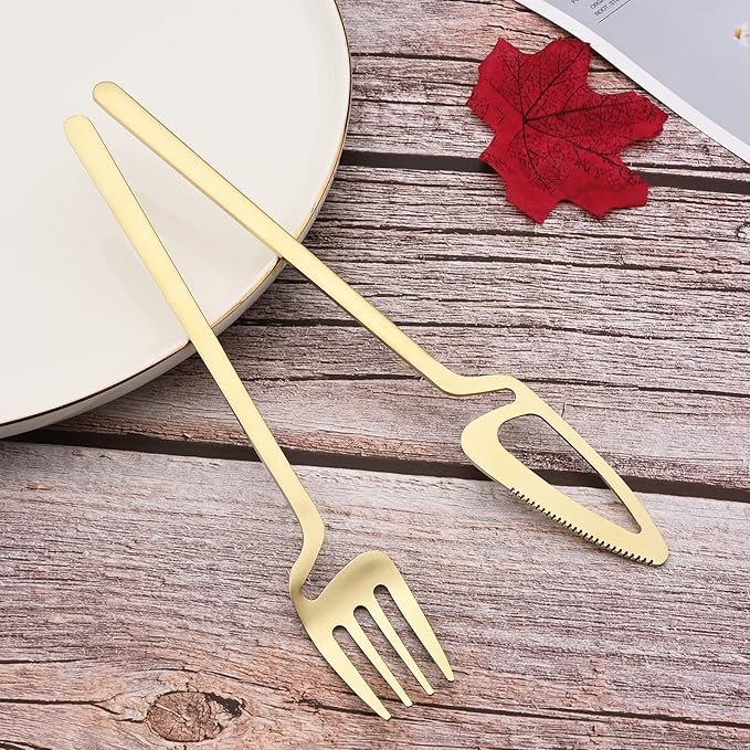 JASHII Silverware Set Satin Finish 24-Piece Stainless Steel Flatware Set Kitchen Utensil Set Service for 6 Tableware Cutlery Set Dishwasher Safe (Matte Champagne Gold)