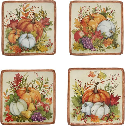 Harvest Blessings Set of 4 Ceramic Canape Plates – Perfect for appetizers, desserts, or small bites, these festive plates bring fall cheer and elegant seasonal style to your entertaining table