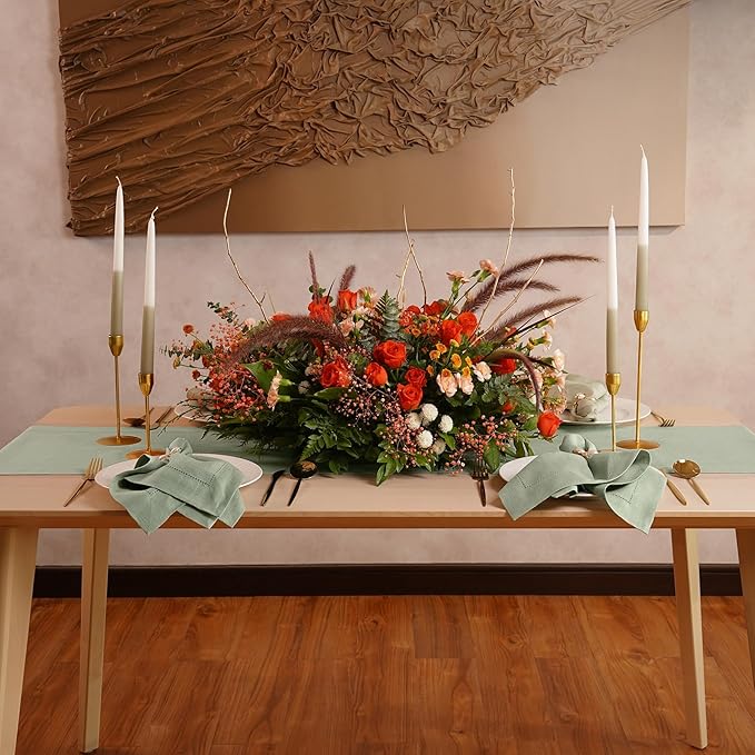 Home Ekaa Sage Green 100% Pure Linen Table Runner 90 inches – Long Hemstitch Runner 14x90 Inch Ideal for Dining - Fall, Christmas, Winter, Holiday, & Everyday Decor – Elara