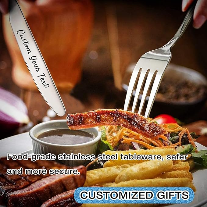 [ 3 Pack ] Custom Flatware Set, Personalized Engraving Name Text Dinner Fork/Knife/Spoon Stainless Steel Reusable Tableware, Customized Birthday Christmas Gift for New Home Party Favors Wedding