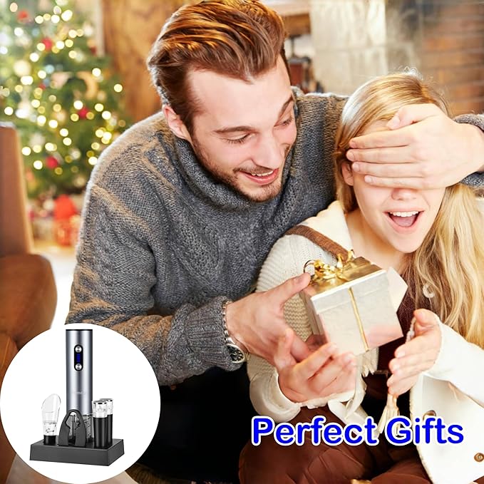 Electric Wine Opener With Base, Rechargeable Bottle Opener With 2-in-1 Aerator & Pourer, Foil Cutter, 2 Stoppers - Accessories Gifts for Wine Lovers