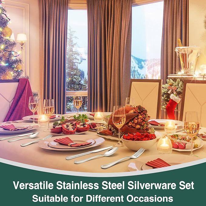 40 Pieces Silverware Set, Pearled Edge Silverware Cutlery Set Service for 8, Premium Stainless Steel Flatware Set, Knife Fork Spoon Tableware Set for Home, Restaurant, hotel, Dishwasher Safe