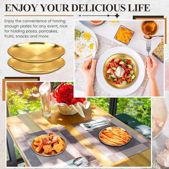 Nuogo 20 Pieces Stainless Steel Gold Plates 5.5 Inch Gold Dinner Plates Metal Serving Tray Dessert Dishes for Bbq, Salad, Snack, Desserts, Food Serving, Outdoor Camping