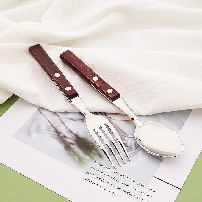 8-Piece Dinner Forks Set, 304 Stainless Steel Forks with Natural Wood Handle, Reddishbrown Wood Handle Flatware, 7.9 Inches Salad Forks