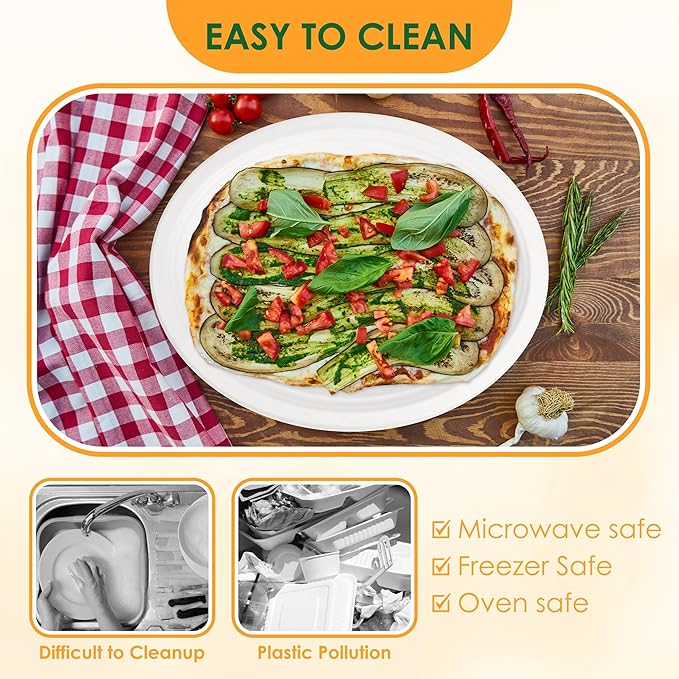 Disposable Oval Paper Plates, 25Pack 12.5inch Biodegradable Paper Plates, Compostable Heavy Duty Bagasse Platters Eco-Friendly Sugarcane for BBQ, Party, Picnic - White