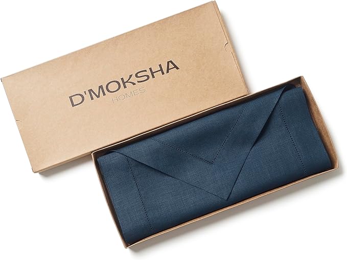 D'Moksha Homes Navy Blue Linen Table Runner 120 Inches Long - 100% Pure Linen Diamond Table Runner 14 x 120 Inch for Dining, Winter, Christmas, Holiday, New Year - Machine Washable