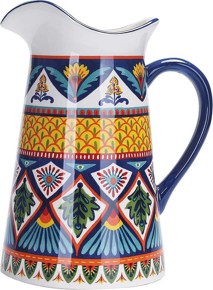 Bico Havana Ceramic 2.5 Quarts Pitcher with Handle, Decorative Vase for Flower Arrangements, Dishwasher Safe