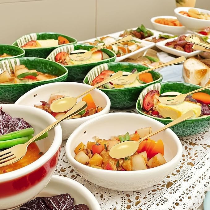 Serving Utensils for Buffet Set of 11, UOIXPUHUO large Stainless Steel Serving Spoon Slotted Spoon Serving Fork and Serving Tong for Catering Supplies Buffet Catering Banquet Party (Gold)