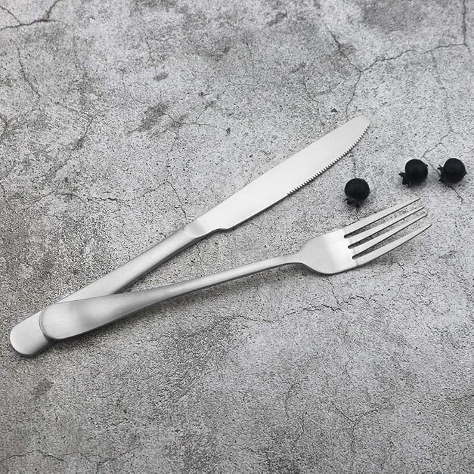JASHII Flatware Set, 24-piece Silverware Cutlery Set with Serving Pieces, Heavy-duty Stainless Steel Utensils, Include Knife/Fork/Spoon, Matte Finish, Dishwasher Safe, Service for 6 (Silver)