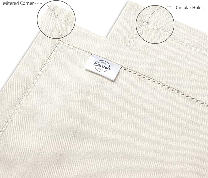 Encasa XO Placemats Set of 4 | Cotton Hemstitched Design | Natural | Rectangular 19"x13" - Dining Table Mat | for Dining Table Fall Decoration, Holiday & Christmas Festivals - Machine Washable