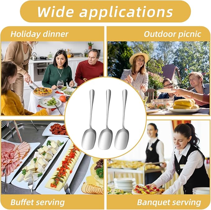 12 Pcs 8.6 Inch Stainless Steel Serving Spoon, Large Buffet Serving Spoon Set, Food-Grade Polished Buffet Utensils Banquet for Parties/Kitchen/Catering/Banquet Dishwasher Safe, Silver