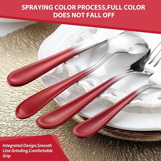 Red Silverware Set for 4,20 Piece Stainless Steel Flatware Set,Mirror Polished Dinnerware Cutlery Set of 4,Reusable Utensil Set for Kitchen,Flatware Sets,Gradient Red Silverware,Dishwasher Safe