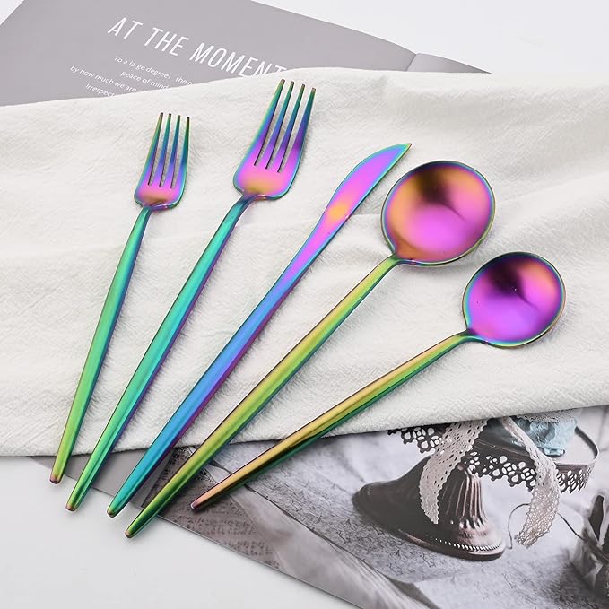18/10 Stainless Steel Matte Flatware Set (1, Rainbow)