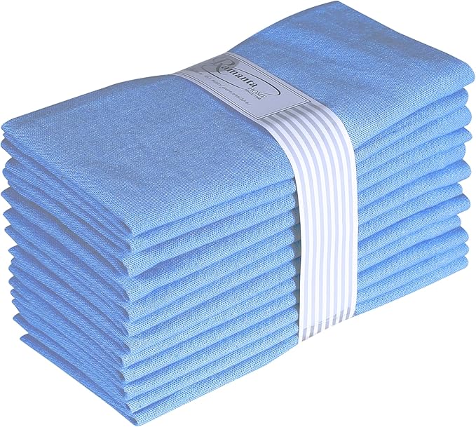 Ramanta Home Light Blue Cotton Dinner Napkins Set of 12, 18x18 Inch 100% Cotton Cloth Napkins, Reusable Fabric Table Napkins for Everyday Dining, Parties, Wedding, Spring & Easter Table Décor Washable