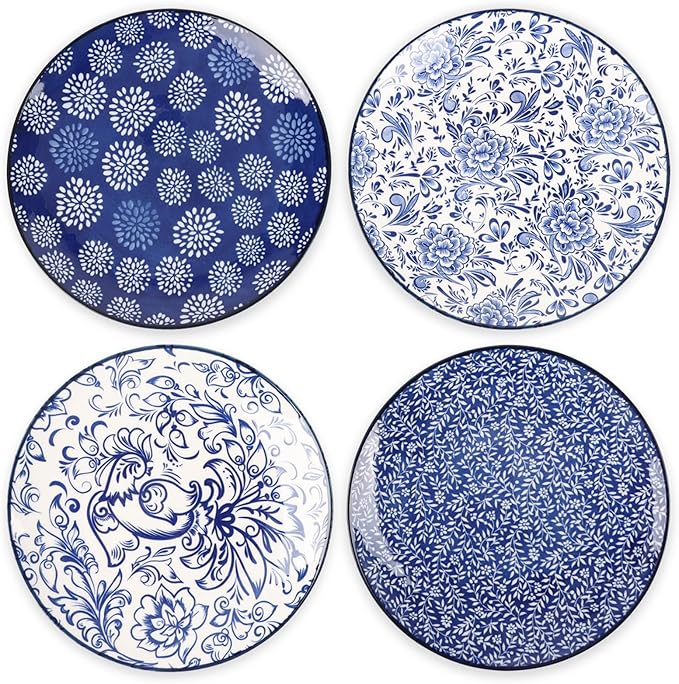 KitchenTour Ceramic Dinner Plates, 10.5 Inch Large Salad Plates Set of 4, Serving Plates for Dessert, Pasta, Steak, Dishwasher and Microwave Safe