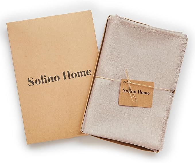 Solino Home Natural Linen Napkins Set of 4-100% Pure Linen Cloth Washable Dinner Napkins 20 x 20 Inch for Christmas, Holiday, New Year - Fringe