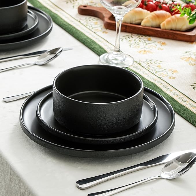 26 OZ Cereal Bowl, 6 Inch Ceramic Bowls Sets for 4, Suitable for Breakfast, Soups, Oatmeal, Ramen, Pho, Udon and Ssoba, Dishwasher & Microwave Safe, Handcrafted Bowls Sets,Modern Black