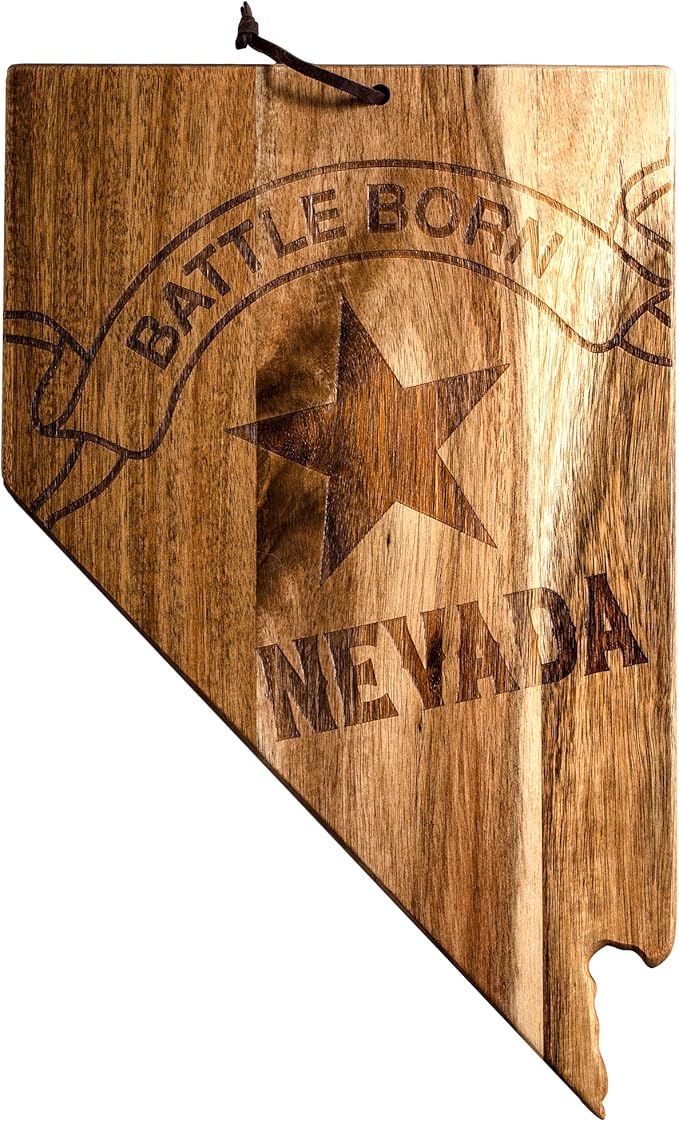 Totally Bamboo Rock & Branch Origins Series Nevada State Shaped Cutting Board and Charcuterie Serving Tray, Includes Hang Tie for Wall Display