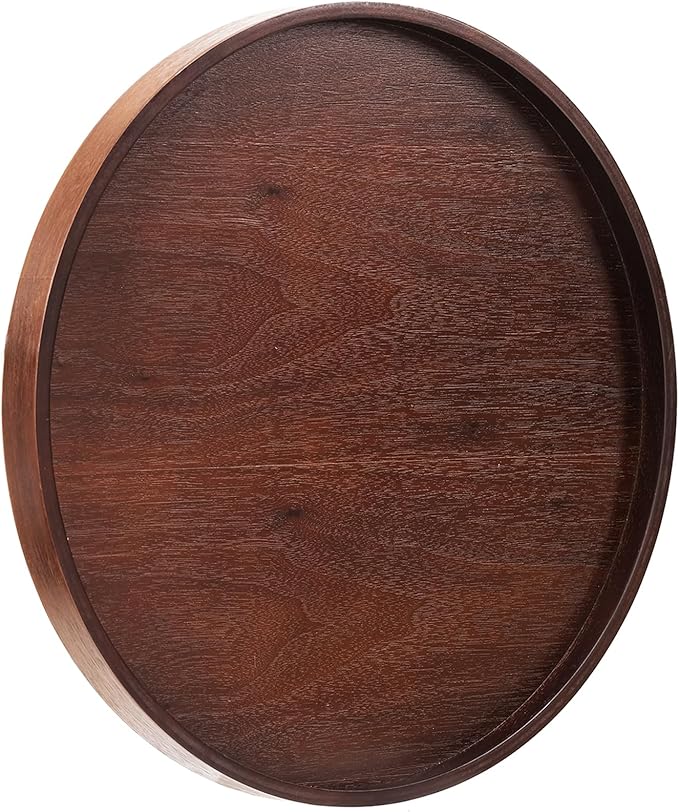 Extra Large Round Solid Wood Serving Tray, Classic Tea Coffee Table Wooden Decorative Ottoman Tray Server for Breakfast in Bed Snack Food Kitchen Party Bar, Raised Edge (27.6inch/70cm) Walnut
