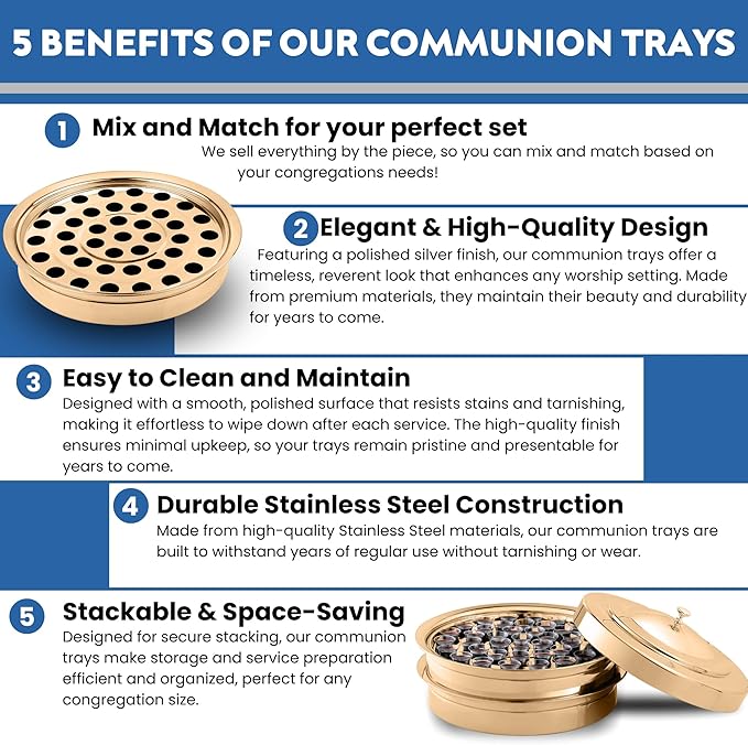 (Cup Tray) Gold Premium Communion Trays for Churches | Stainless Steel Communion Ware Set, Supplies | 40 Cup Tray