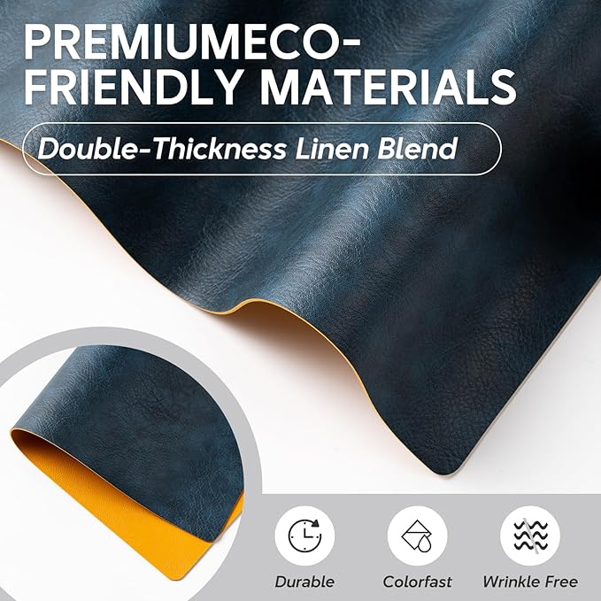 Placemats Set of 4 Reversible Dual-Color Table Placemats, Faux Leather 100% Waterproof Oil-Proof Wipeable Place Mats, Heat Resistant Dual Sided Table Mats for Kitchen/Dining/Party (Blue&Yellow