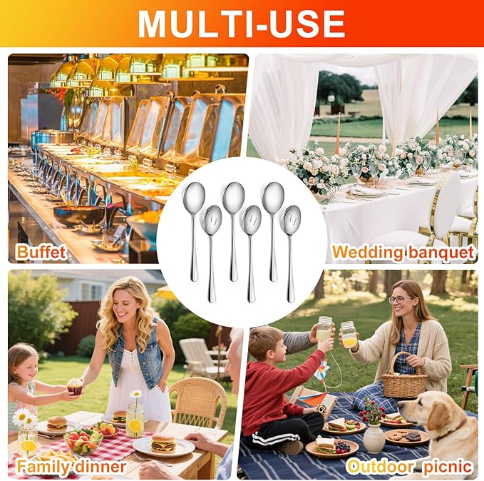 Serving Spoons Set, Includes 3 Spoon and 3 Slotted Spoon, Stainless Steel Serving Utensils for Banquet, Cooking and Kitchen Gdotmely Large Serving Spoons