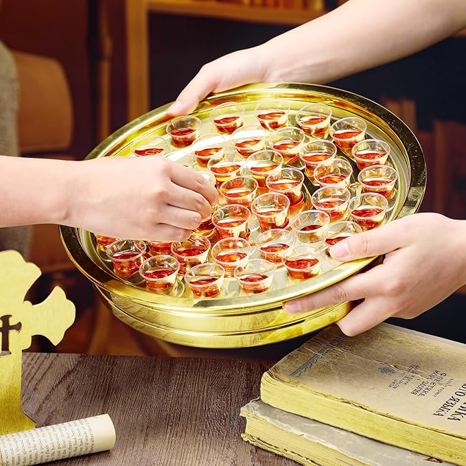 Holy Communion Tray for Churches with Lid Communion Set Stainless Steel Cup Tray with Cover Church Supplies Not Cups Included(Gold Color)