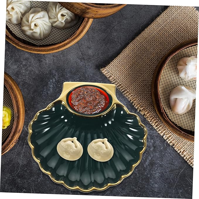 BESTOYARD 1pc Dumpling Plate Vinegar Dish Versatile Serving Platter for Appetizers Sushi French Fries More Stylish Shell-shaped Design for Homes and Restaurants