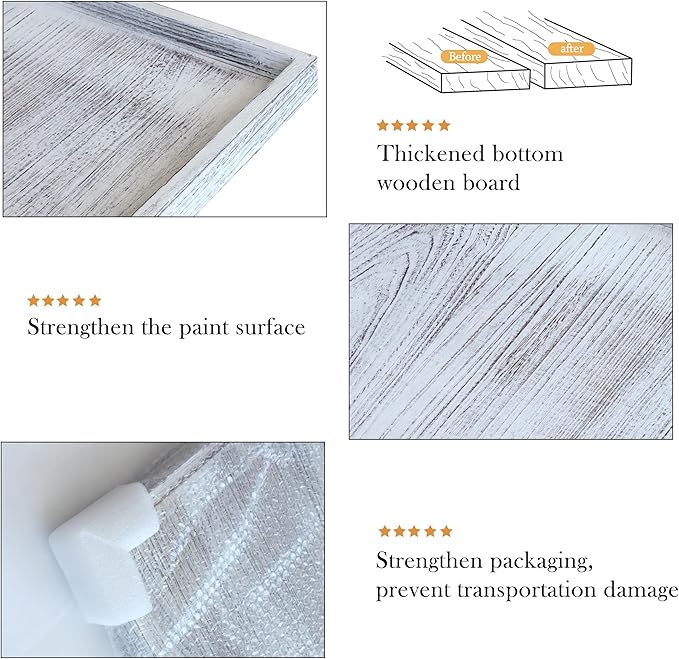 Extra Large Square Ottoman Table Tray 24 inch - Rustic Wooden Serving Tray for Farmhouse Decorative Oversized Coffee Table Trays Living Room Kitchen Counter Breakfast Whitewash