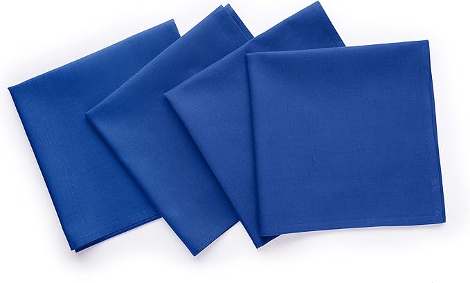 Solino Home Blue Cloth Napkins Set of 4 - Dru Cotton Linen Dinner Napkins 20 x 20 Inch - Handcrafted and Machine Washable