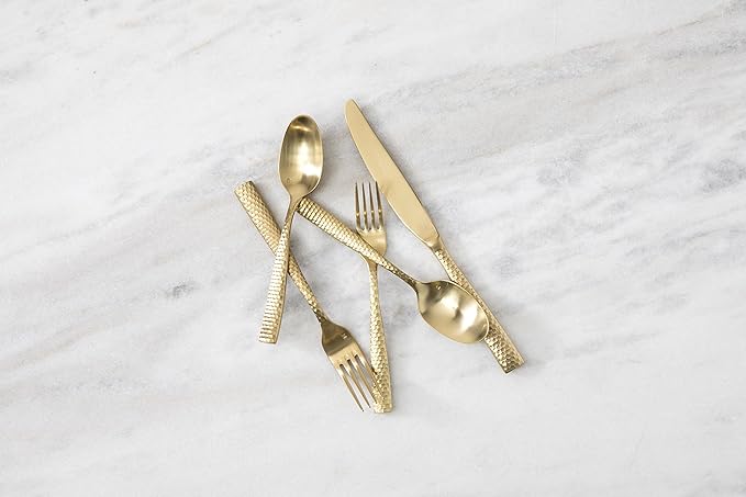 Fortessa Lucca Faceted 18/10 Stainless Steel Flatware, Solid Handle Table Knife, 9.9", Set of 12, Brushed Gold