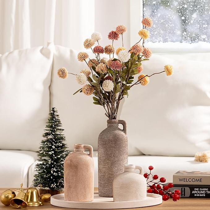 Ceramic Vase Home Table Decor - Flower Vase Set of 3 Living Room Kitchen Decorations Farmhouse Modern Rustic Vases Decorative Centerpiece for Shelf Bedroom Office Bathroom Dining Coffee Desk