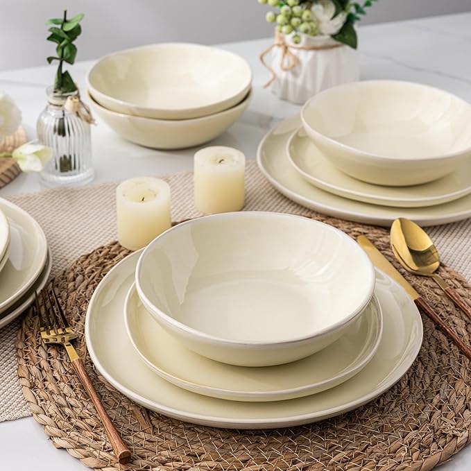 AmorArc Ceramic Dinnerware Sets,Handmade Reactive Glaze Plates and Bowls Sets,Highly Chip and Crack Resistant | Dishwasher & Microwave Safe Dishes Set, Service for 8 (24pc)