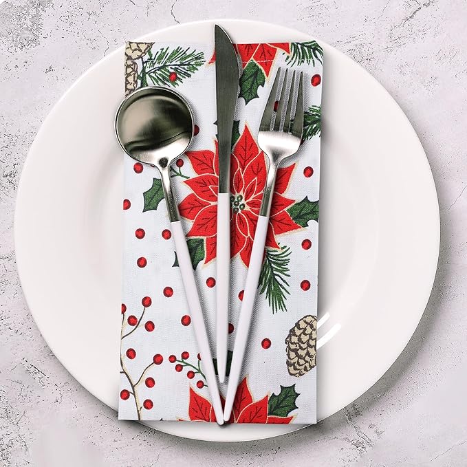 Urban Villa Cloth Napkins Set of 12(20x20 Inches)100% Cotton Napkins Cloth Washable Durable Reusable Absorbent Table Dinner Napkins Cloth for Christmas Hotel Lunch Restaurant Parties –Pine Cone Print
