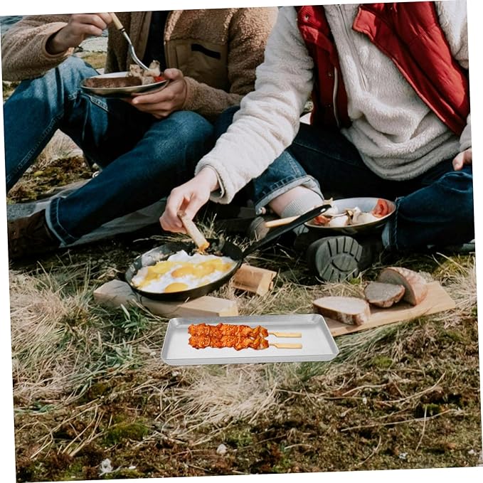 Stainless Steel Serving Tray Capacity BBQ Plate for Skewers Utensil Organization Outdoor Events Vintage Design for Kitchen Dining