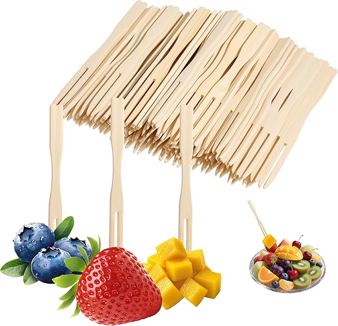 Bamboo Mini Forks Disposable Forks for Appetizers 3.5" Small Forks Appetizer Forks for Fruit,Cocktail Forks for Parties, Weddings(400Pcs)