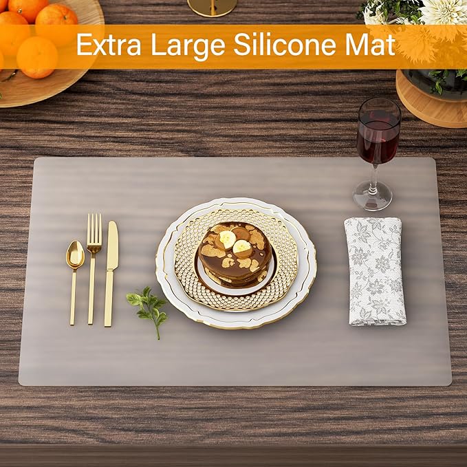 Silicone Counter Mat 40x60cm 2 Pack - High-Temp Resistant, Non-Slip Waterproof Pad for Kitchen Countertops, Sink & Stove (White Translucent)
