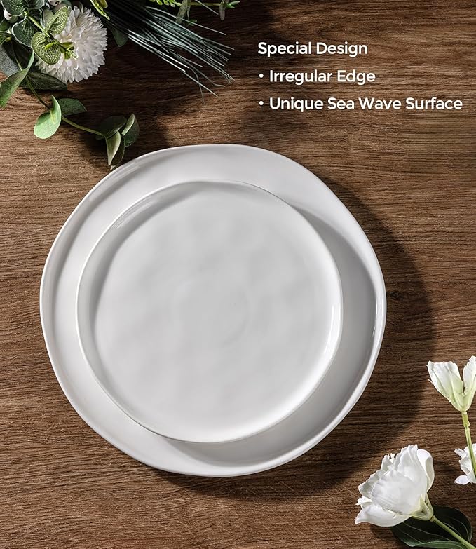 GBHOME Ceramic Dinnerware Sets for 4, 12 Pieces Porcelain Lightweight Plates and Bowls Sets, Scratch Resistant Dish Set, Oven & Microwave & Dishwasher Safe, Angel White