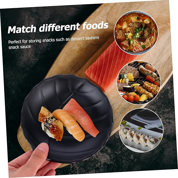 Zerodeko Unique Housewarming Leaf Texture Snack Plate Mini Black Appetizer Plate